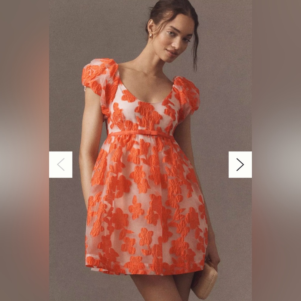 NWT Anthropologie Orange Floral Babydoll Mini Dress - Picture 5 of 5
